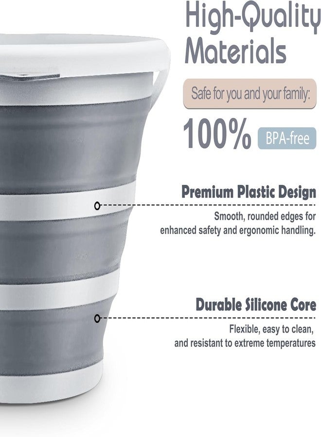 MAGHROLA 10L Portable Cleaning Bucket with Handle - Collapsible Plastic Bucket Laundry Basket Water Storage for Indoor & Outdoor Gardening, Camping Beach,Travel Fishing Car Wash and Cleaning - Gray and White - Image 5